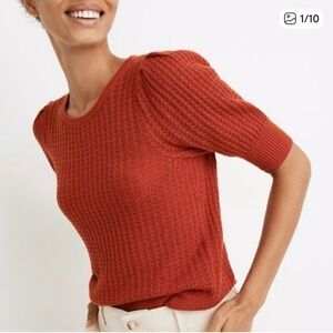 Madewell Puff Sleeve Pointelle Knit Sweater
